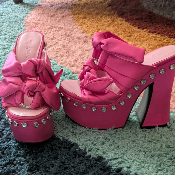 Barbiecore Chunky Sandals Platform Heel Hot Pink Size 8 sugar thrillz - Picture 4 of 9